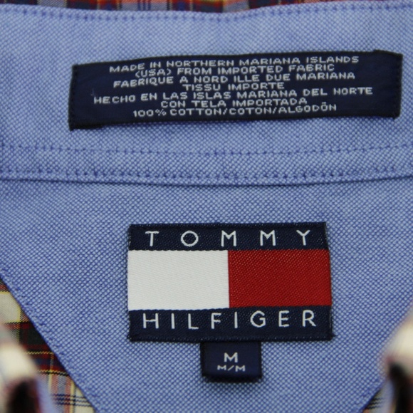 VTG Tommy Hilfiger Medium M Shirt Plaid Old Flag - Picture 5 of 7